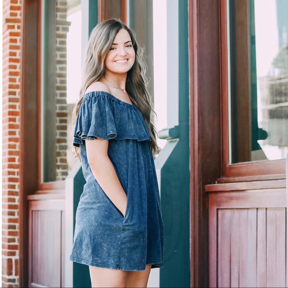 Washed Navy Ruffled Dress